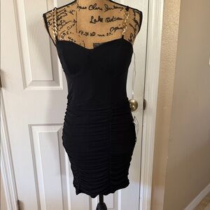 Speechless Elegant Black Ruched Mini Dress